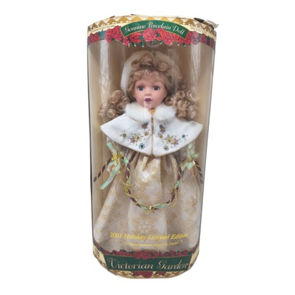 2001 Brass Key Victorian Garden Holiday Limited 16" Gold Dress Porcelain Doll